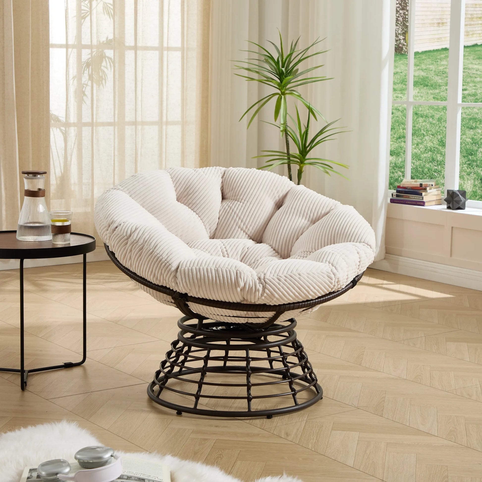 Comfortable Ergonomic Wicker Papasan Chair, 360° Swivel Indoor Outdoor Rattan Chair with Soft Thick Cushion, Ideal for Living Room, Bedroom, Reading – view 12