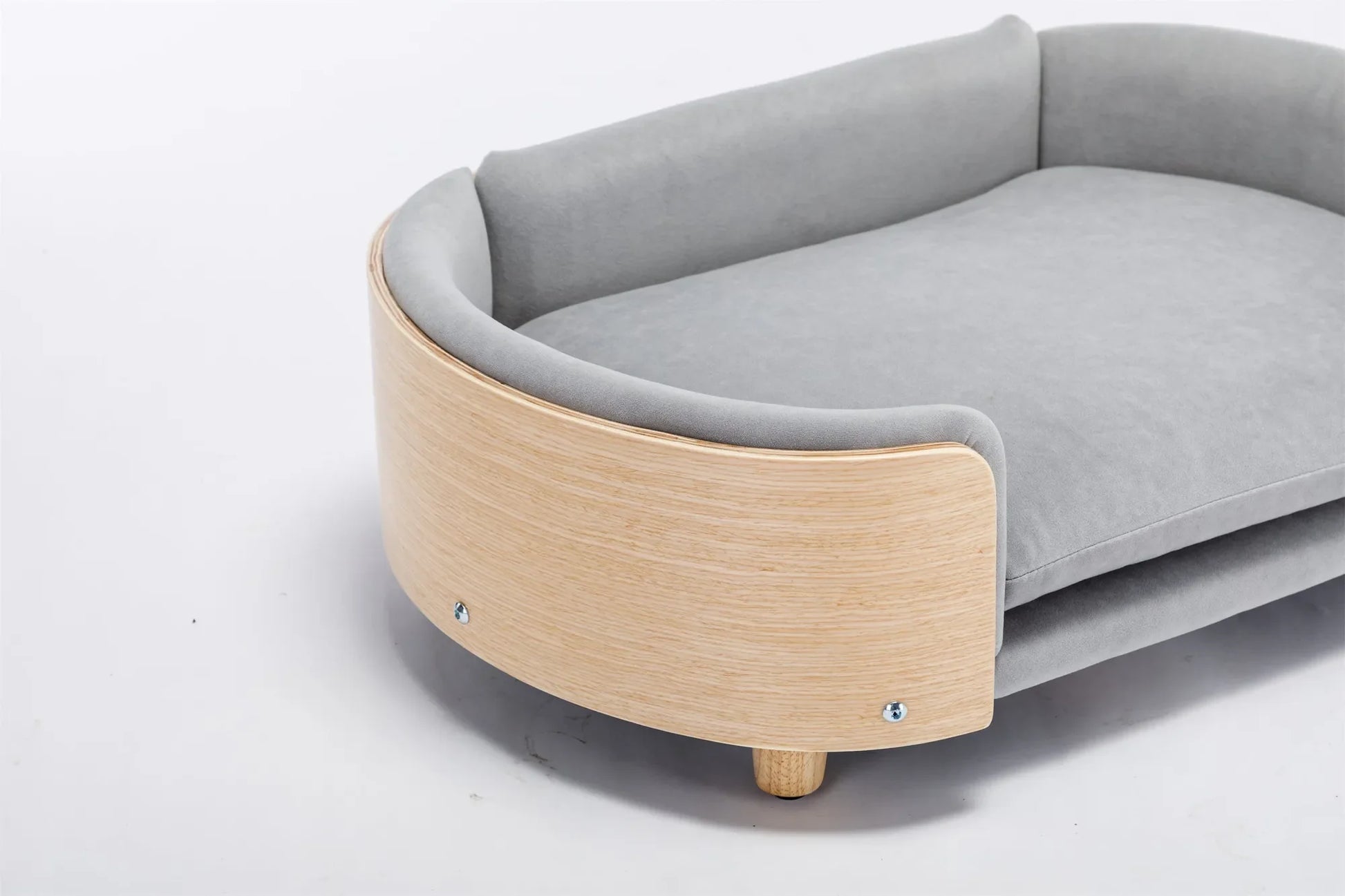 Scandinavian style Elevated Dog Bed Pet Sofa With Solid Wood legs and Bent Wood Back, Velvet Cushion,Mid Size Light Grey – view 12