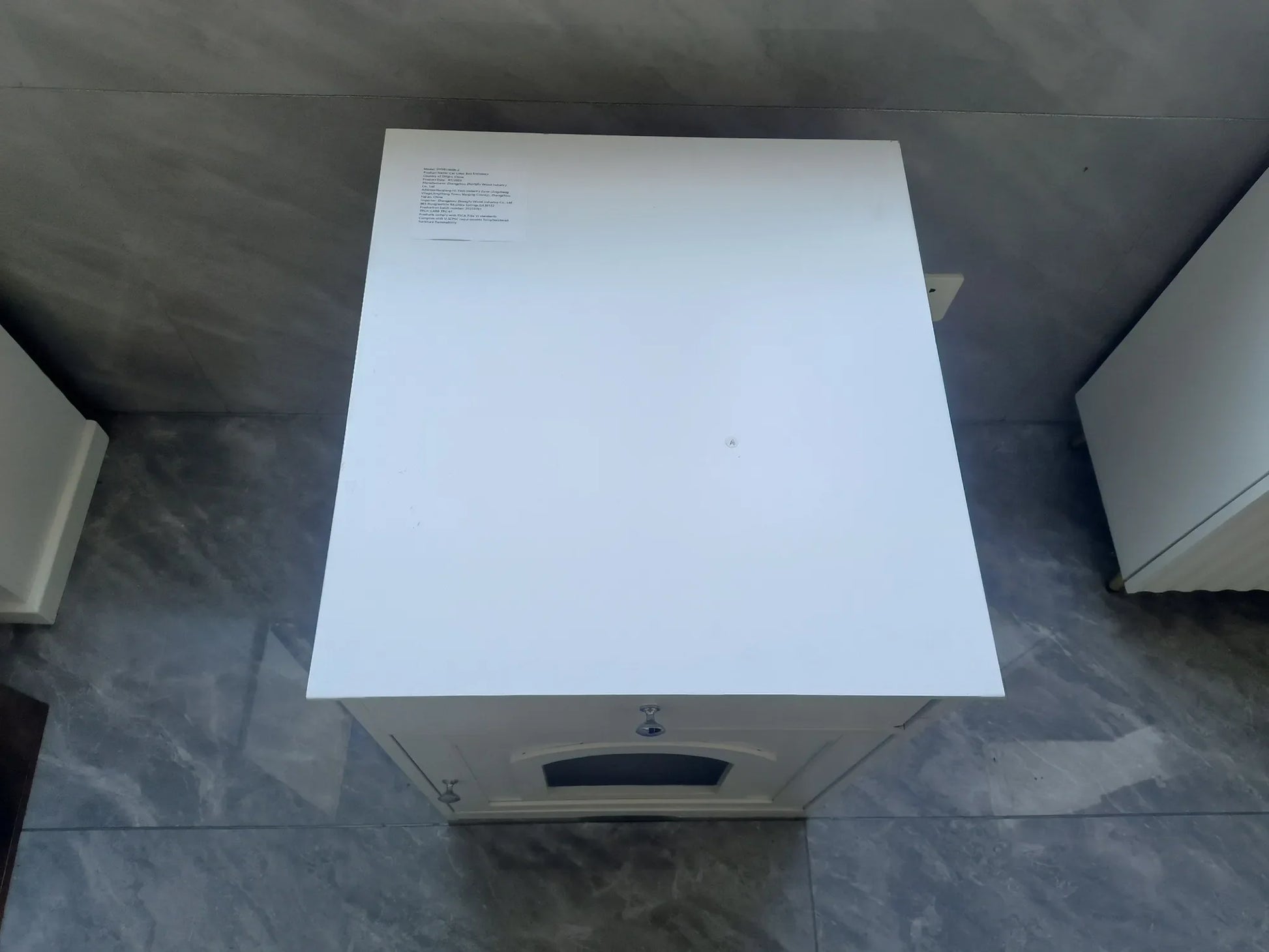 White Wooden Pet House Cat Litter Box Enclosure with Drawer and Side Table, Indoor Cat Home Nightstand for Small Cats, MDF Construction, 18.9'' W x – view 12