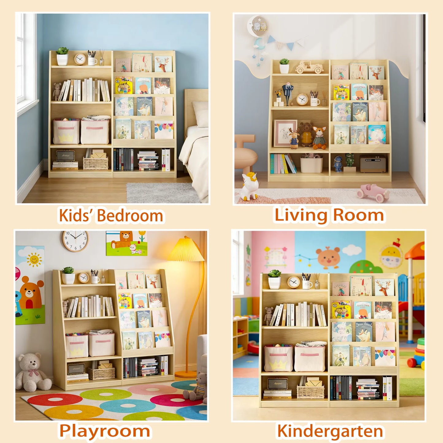 Kids Bookshelf and Toy Storage Organizer, Multifunctional 4 Tier Wooden Kids Book Shelf with Bookcase Display Stand in Kids Room Playroom Nursery for – view 12