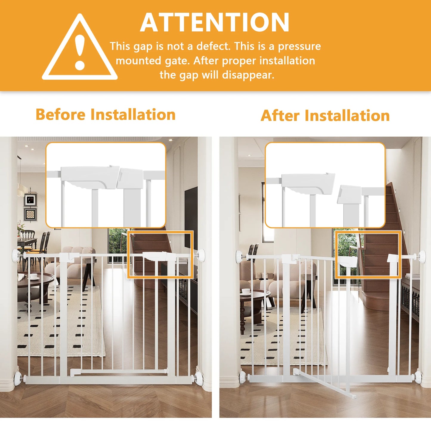 29.5-45.3' Wide Baby Gate with wall protector for Stairs, Dog Gate Indoor for Doorways, No Drilling Pressure Mounted Pet Gates for Kids, Easy Walk – view 12