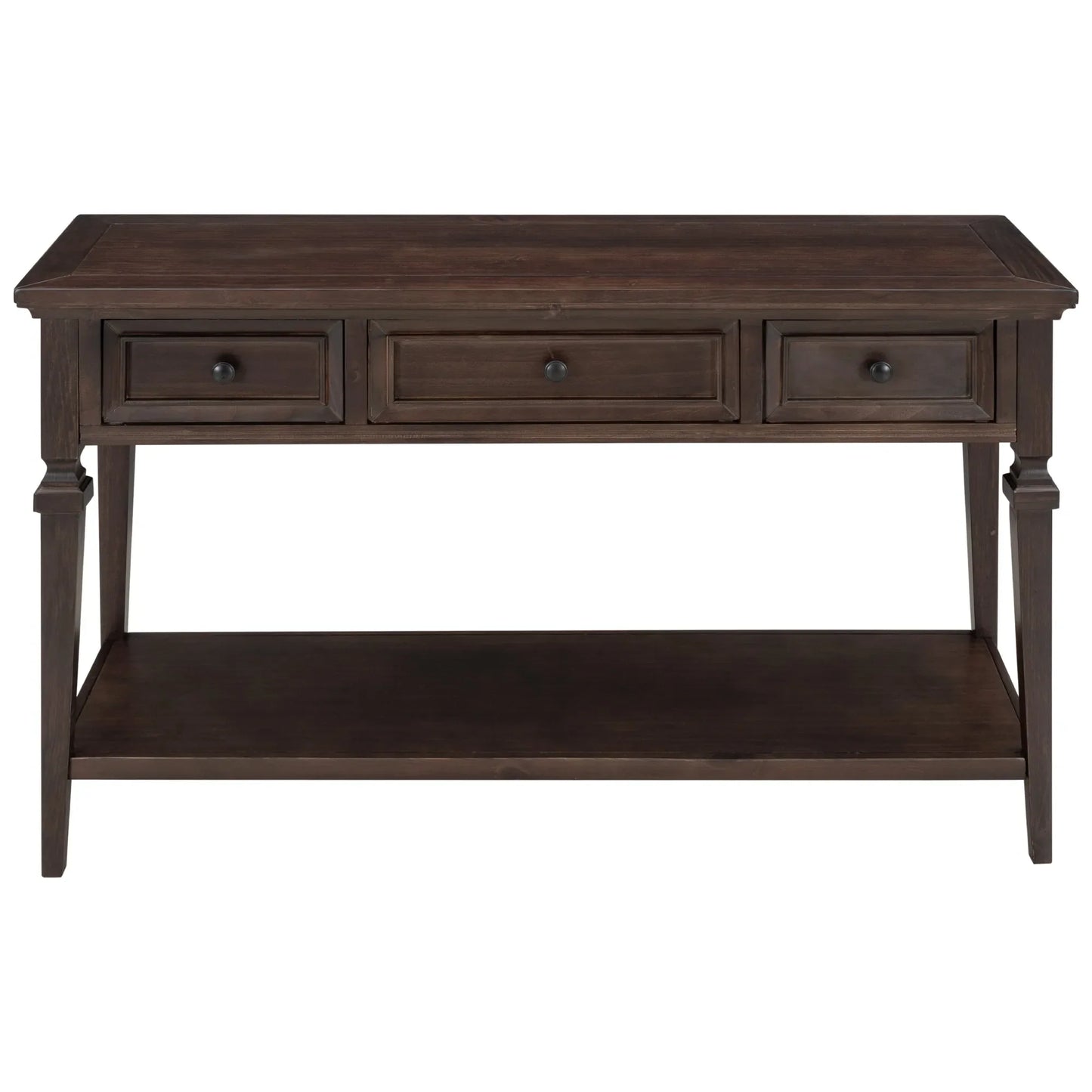 Classic Retro Style Console Table with Three Top Drawers and Open Style Bottom Shelf, Easy Assembly (Espresso) – view 12