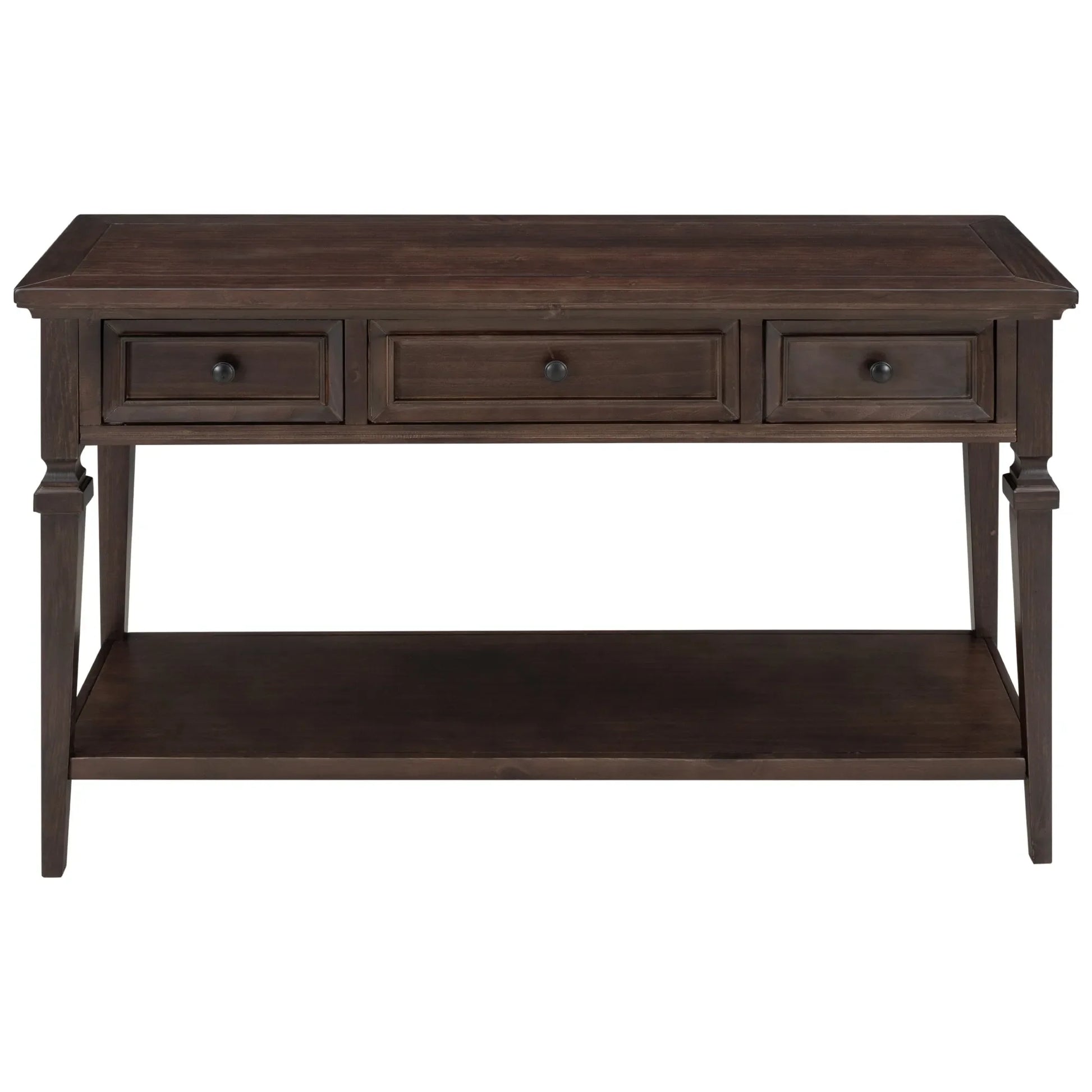 Classic Retro Style Console Table with Three Top Drawers and Open Style Bottom Shelf, Easy Assembly (Espresso) – view 12