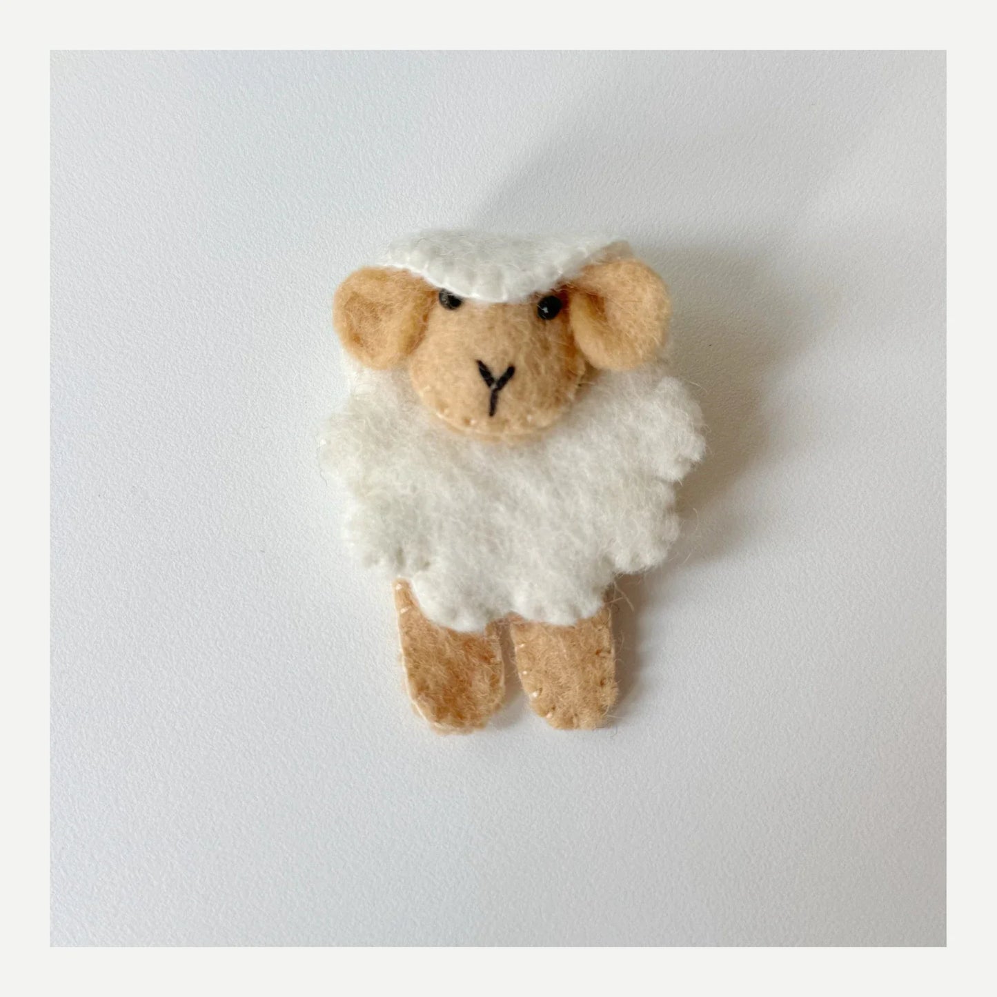 White lamb handmade wool felt brooch