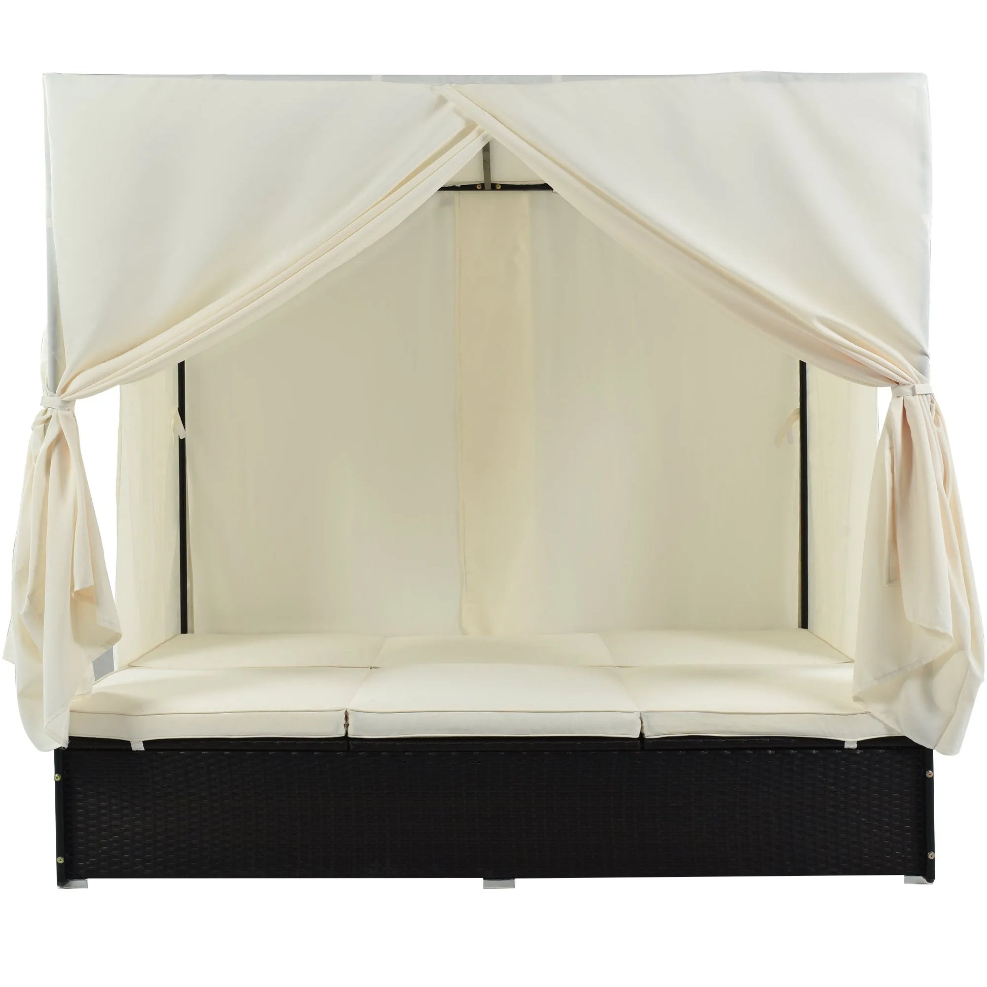 U_STYLE Outdoor Double Chaise Lounge Daybed with Curtains,Patio Outdoor Sunbed with Adjustable Backrest, Sturdy Steel Frame Loveseat Sofa for – view 12