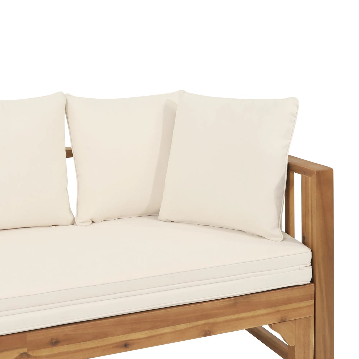 Outdoor Extendable Acacia Wood 3 Seater Sofa, Upholstered Cushion Couch, Daybed Sofa Chair, Spacious Seating Lounge Chair, Patio Daybed Sofa for – view 13