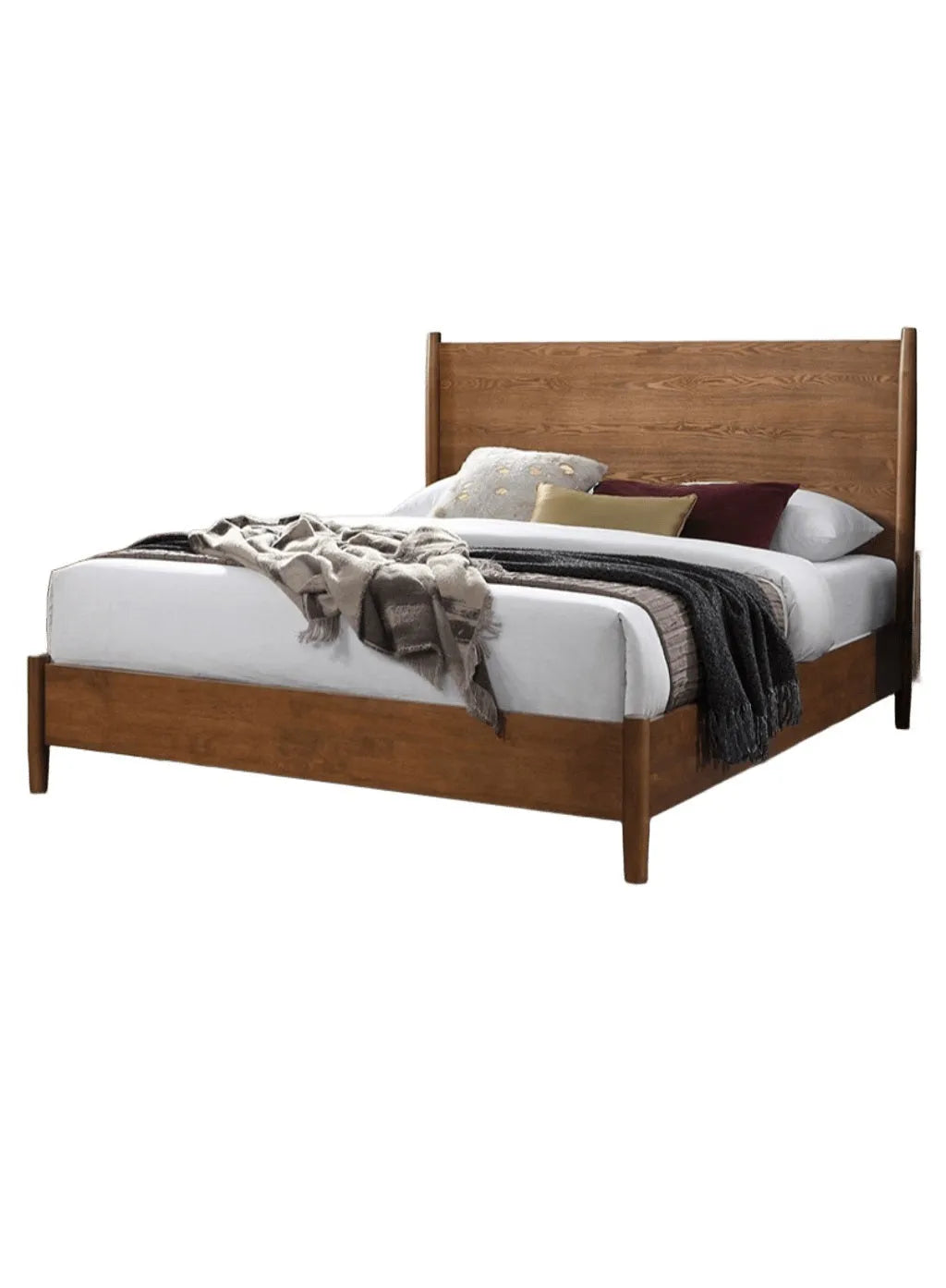 Walnut Color Panel Headboard 3pc Bedroom Set Queen Size Bed 2x Nightstands Wooden Mid-Century Modern Style – view 13