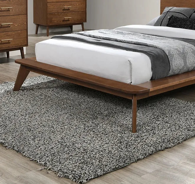 Platform Bed Walnut Color 3pc Bedroom Set King Size Bed 2x Nightstands Wooden Mid-Century Modern Style – view 13