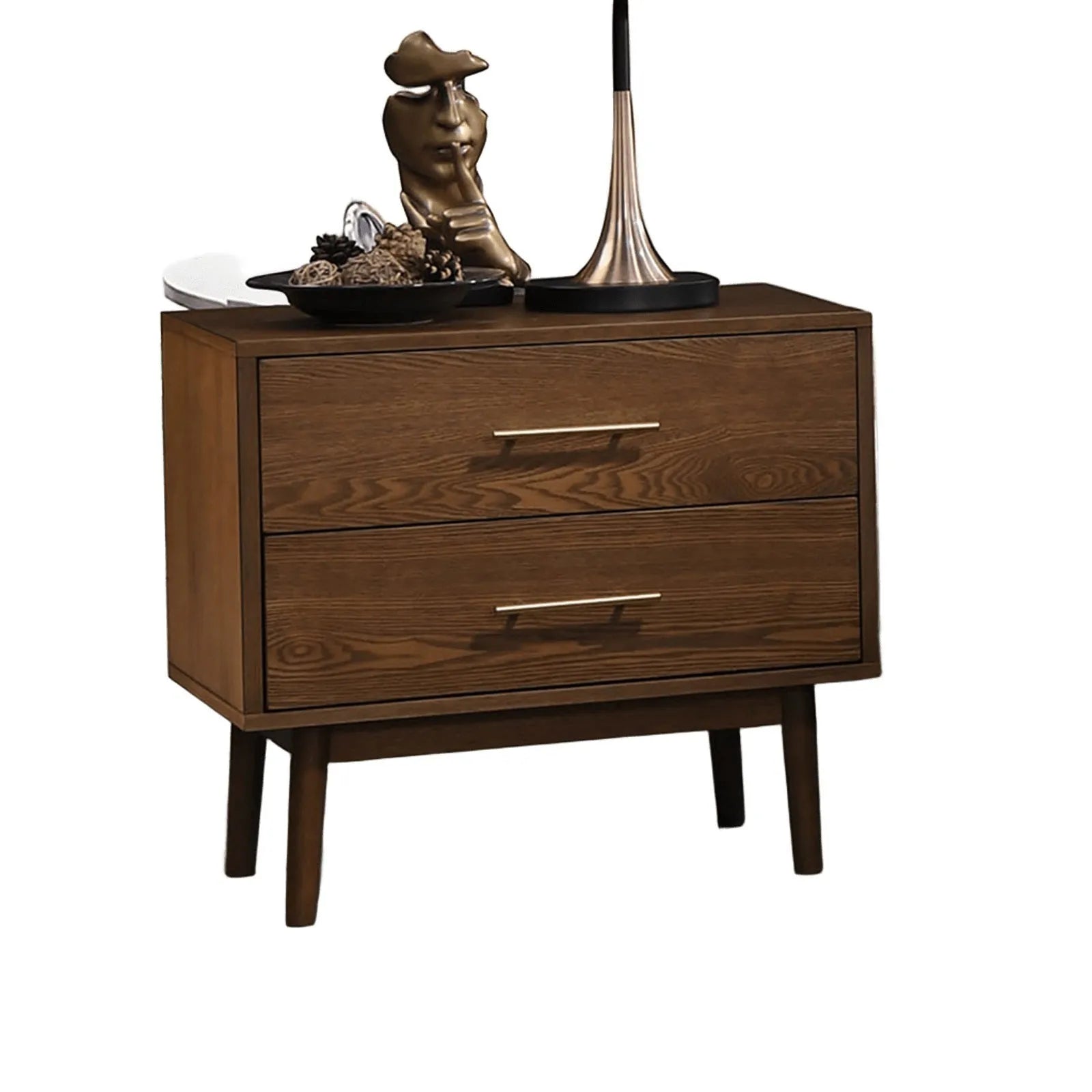 Gorgeous Walnut 3pc Bedroom Set Full Size Bed 2x Nightstands Beige Upholstered Fabric Winged Edge Panel HB Mid-Century Modern Style – view 13