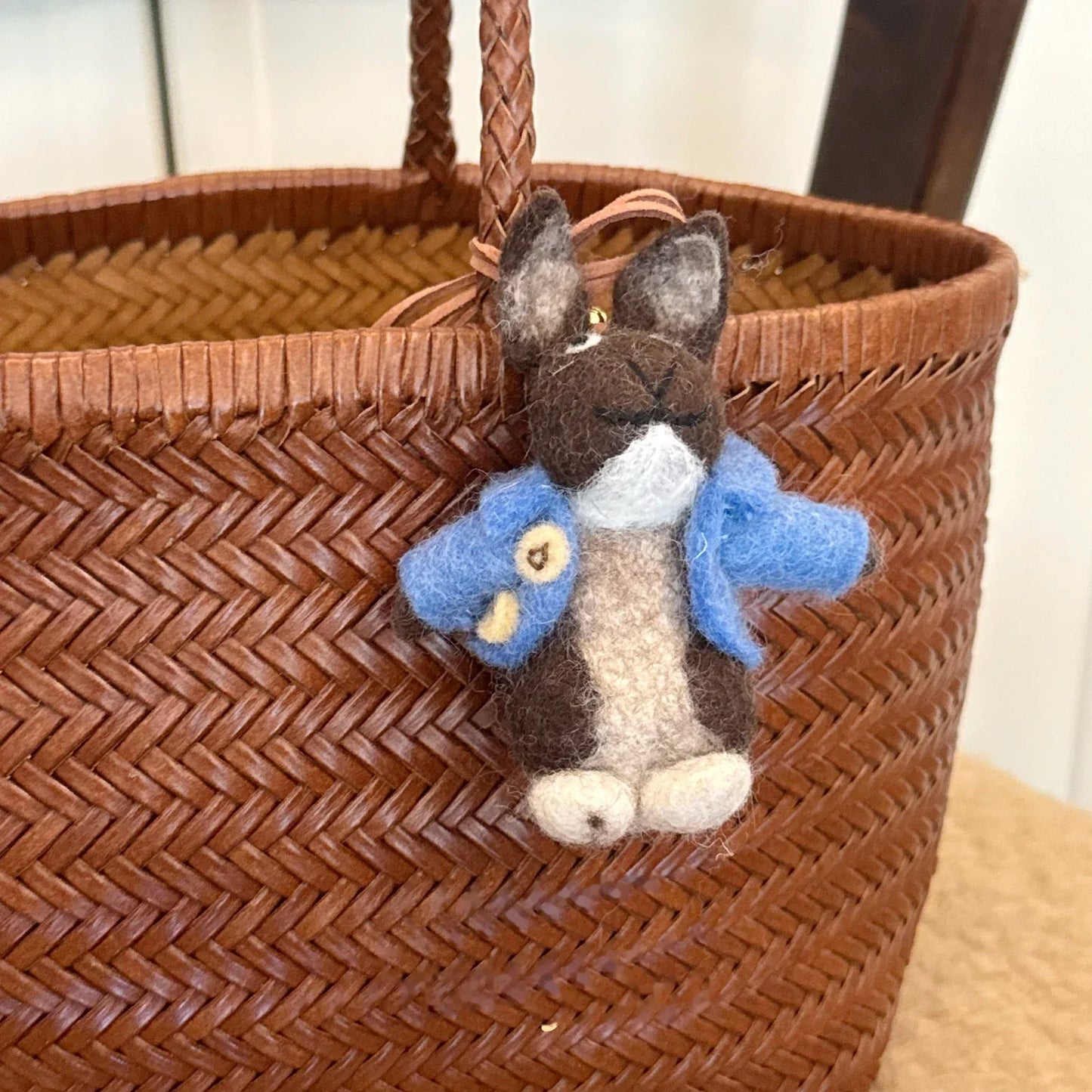 Blue and black rabbit wool felt charm