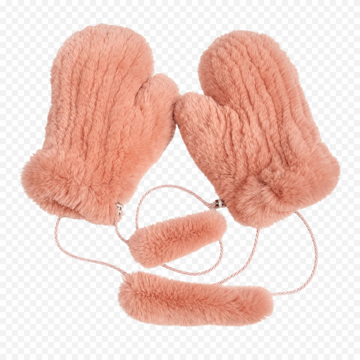Coral Rose genuine Rex rabbit fur knit mittens, product view