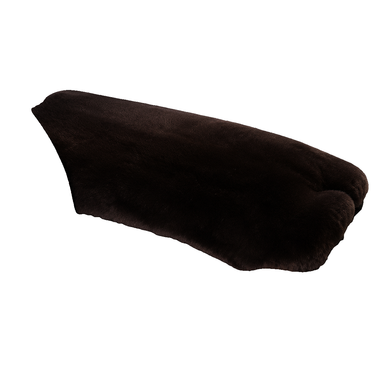 Dark Espresso genuine Rex rabbit fur center console armrest pad on transparent background
