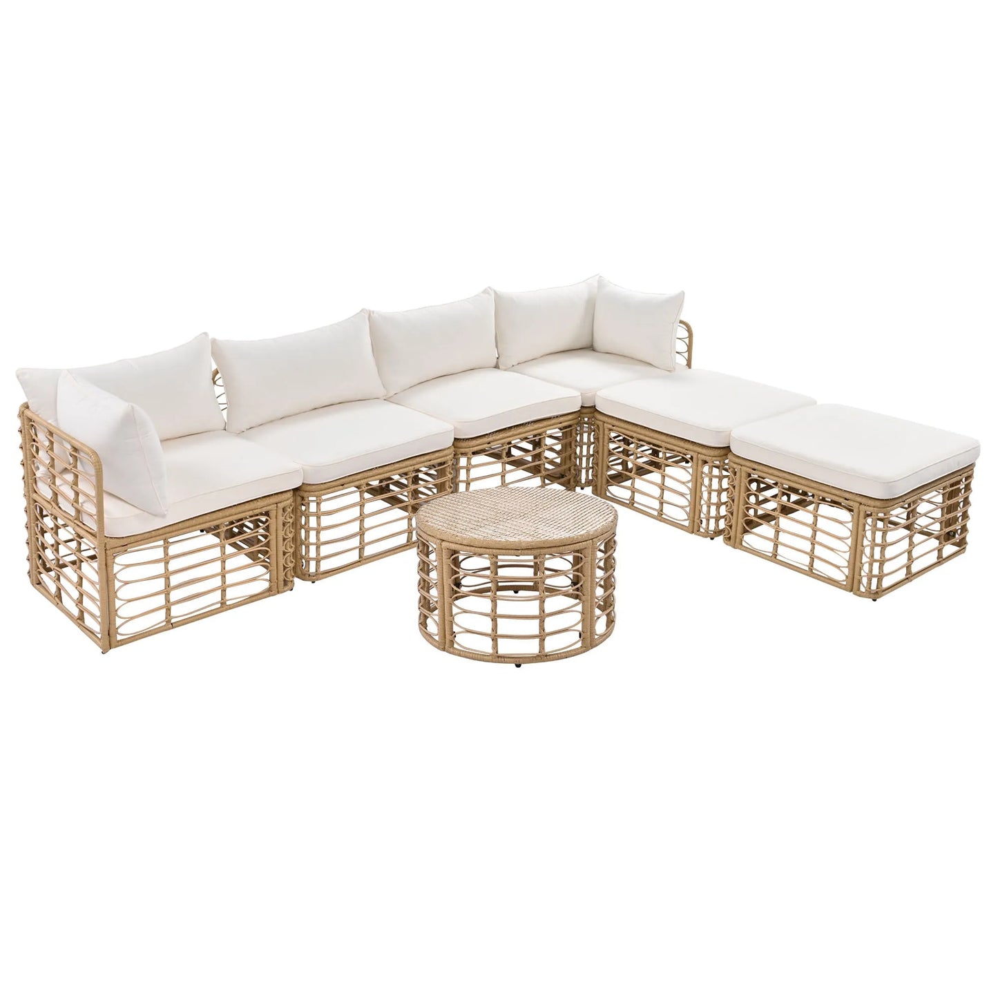 7 Pieces Outdoor Patio Furniture, All-Weather Rattan Sectional Sofa Set with Thick Cushions and Pillows, Freely Combined Conversation Sets for – view 13