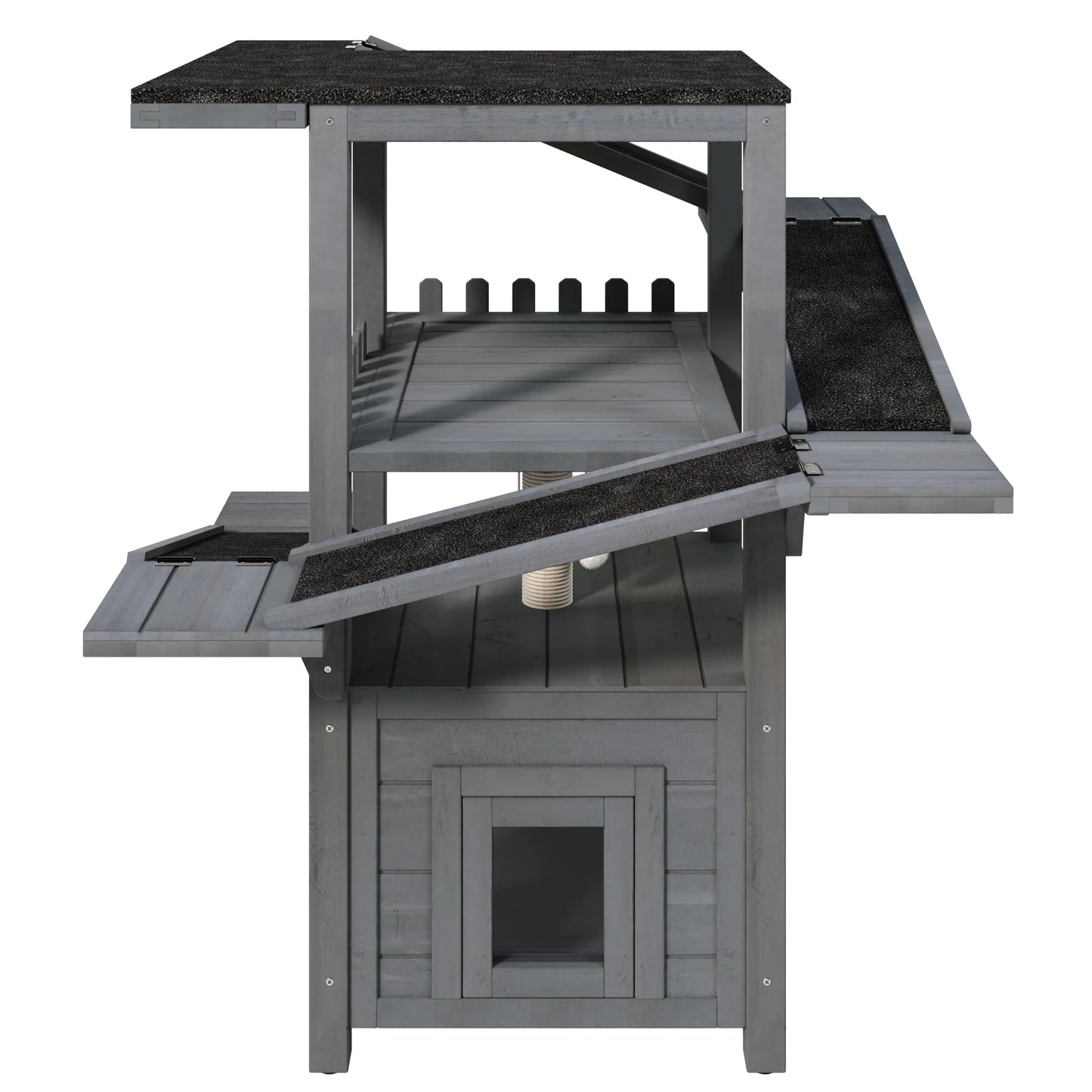 4 Tiers Outdoor Cat House Weatherproof Cat Tree Tower with Waterproof Roof and 2 Doors , Feral Cat Shelter Outside Enclosure, Multi-Level Play Zones – view 13