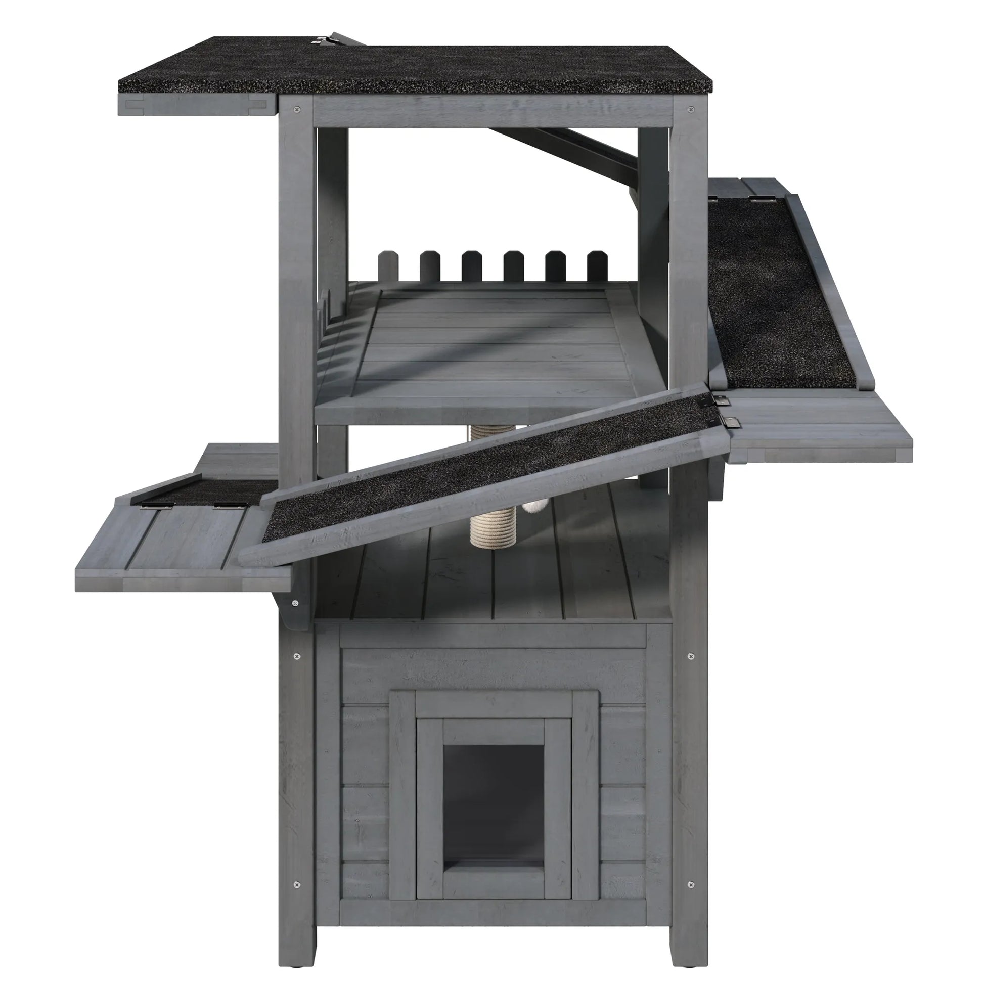 4 Tiers Outdoor Cat House Weatherproof Cat Tree Tower with Waterproof Roof and 2 Doors , Feral Cat Shelter Outside Enclosure, Multi-Level Play Zones – view 13