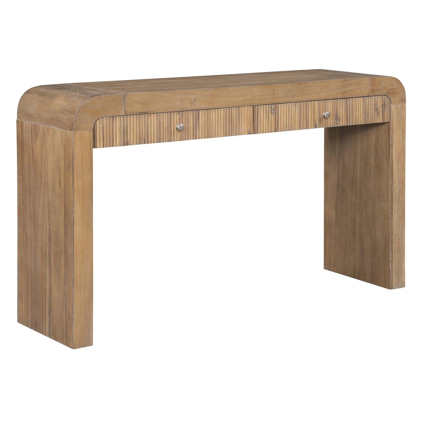 Rustic Console Table with Fluted Drawer Front, Entryway Table with Curved Corners & Thick Legs, Sturdy Sofa Table for Hallway & Living Room (Natural) – view 13