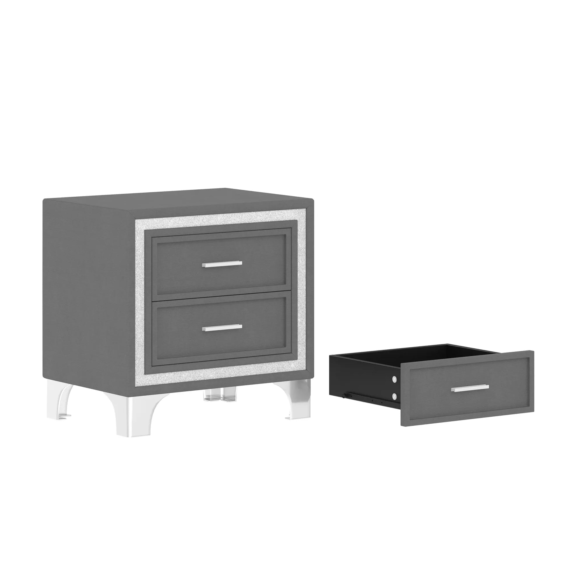 3-Pieces Bedroom Sets,Queen Size Upholstered Platform Bed with LED Lights and Two Nightstands-Gray – view 13