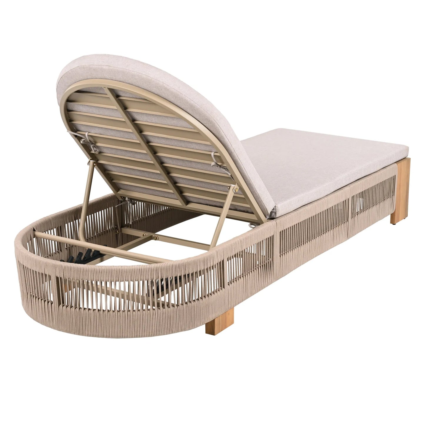 Outdoor Chaise Lounge Chair, Acacia wood Pool Chair with Adjustable Backrest and Cushion, Outdoor Lounge Chair for Beach, Yard, or Poolside (Beige – view 13