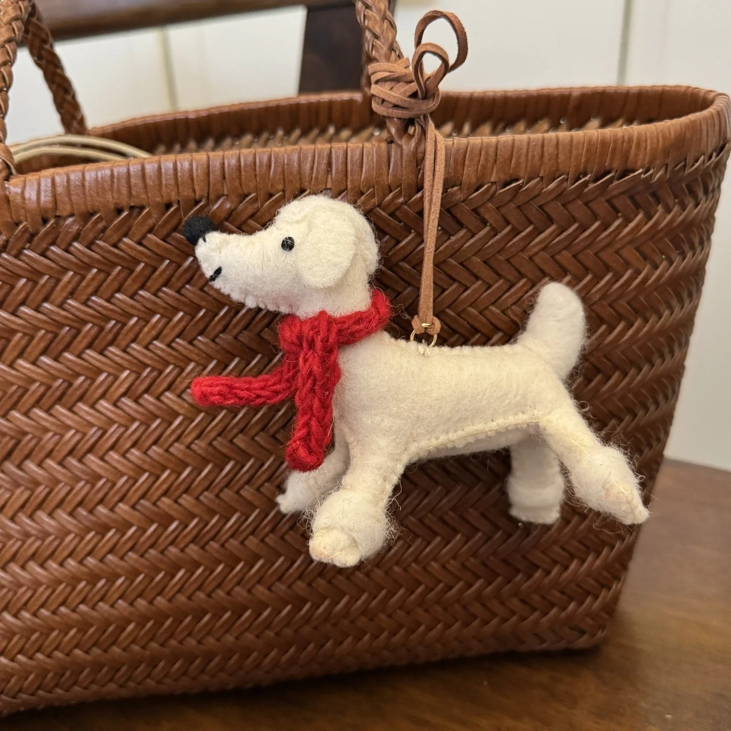puppy red scarf handmade wool felt bag charm