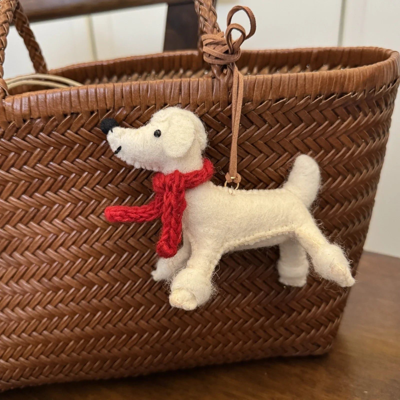 puppy red scarf handmade wool felt bag charm