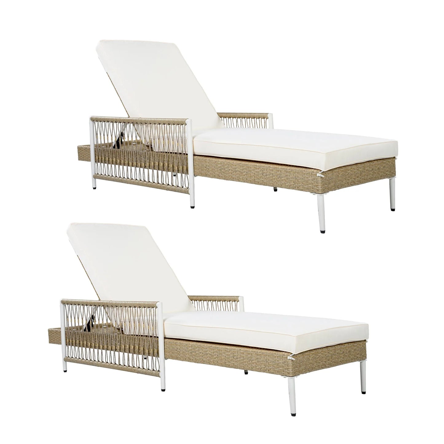 Outdoor All-Weather PE Rattan Chaise Lounge, Minimalist Patio Wicker Lounge Chair with 6 Gear Adjustable Recliner, Arms and Cushion for Poolside – view 13