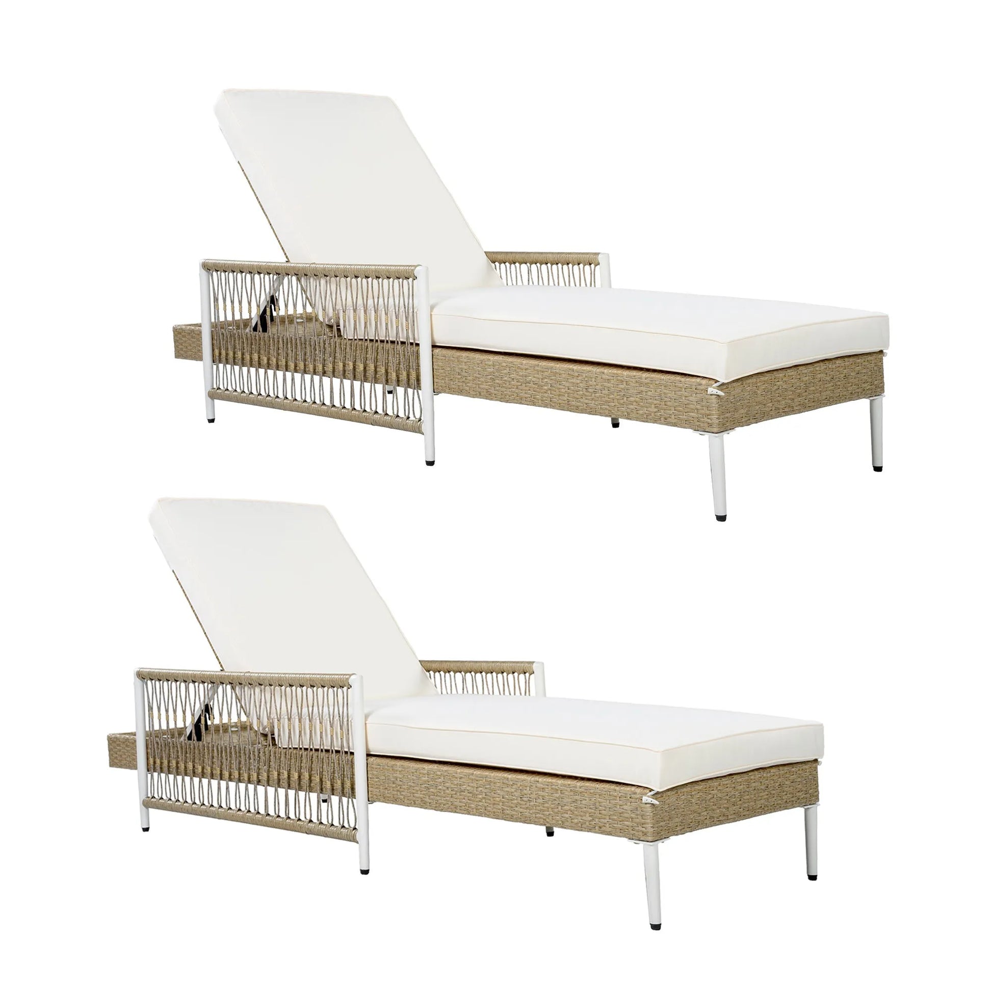 Outdoor All-Weather PE Rattan Chaise Lounge, Minimalist Patio Wicker Lounge Chair with 6 Gear Adjustable Recliner, Arms and Cushion for Poolside – view 13