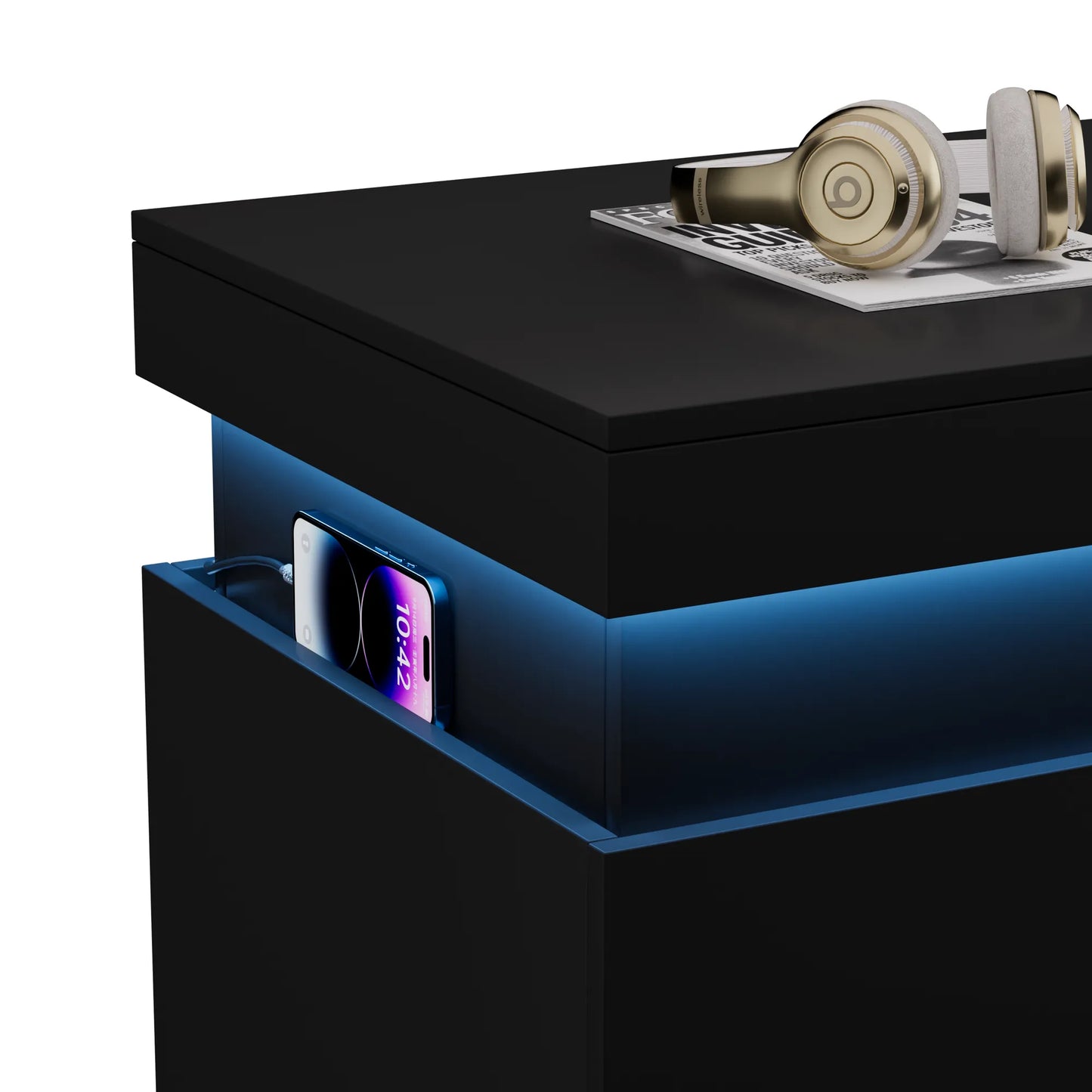 Nightstand with Charging Station and LED Lights,Night Stand with Sliding Top for Bedroom,Bedside Table with Drawers,Modern End Side – view 13