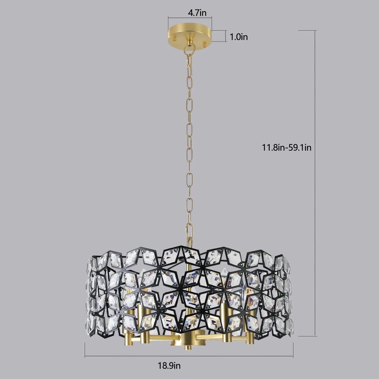 19' Geometric Crystal and BlackGold Round Pendant Chandelier – Modern 5-Light Fixture for Dining Room, Living Room, or Kitchen (Bulb Not Included) – view 13