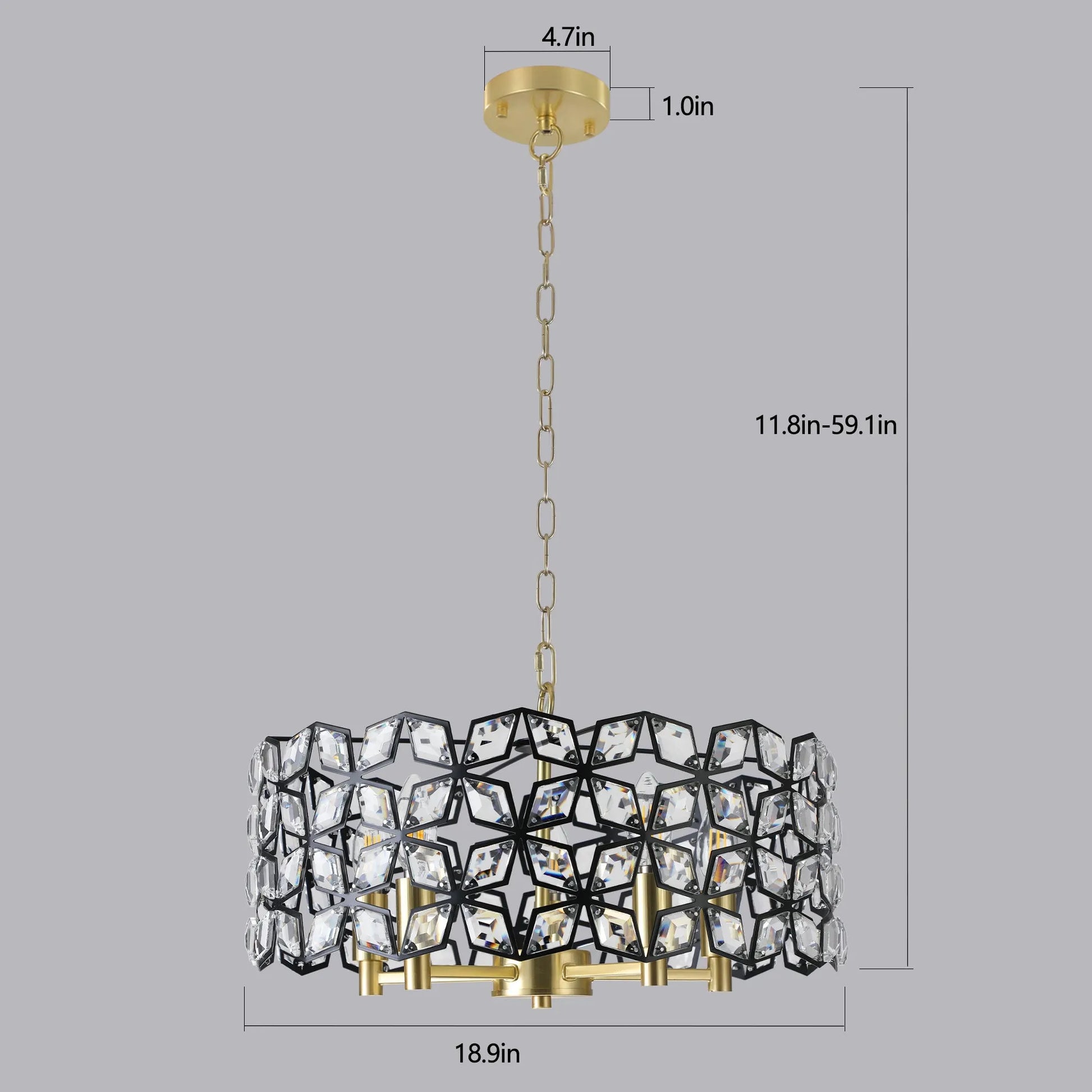 19' Geometric Crystal and BlackGold Round Pendant Chandelier – Modern 5-Light Fixture for Dining Room, Living Room, or Kitchen (Bulb Not Included) – view 13