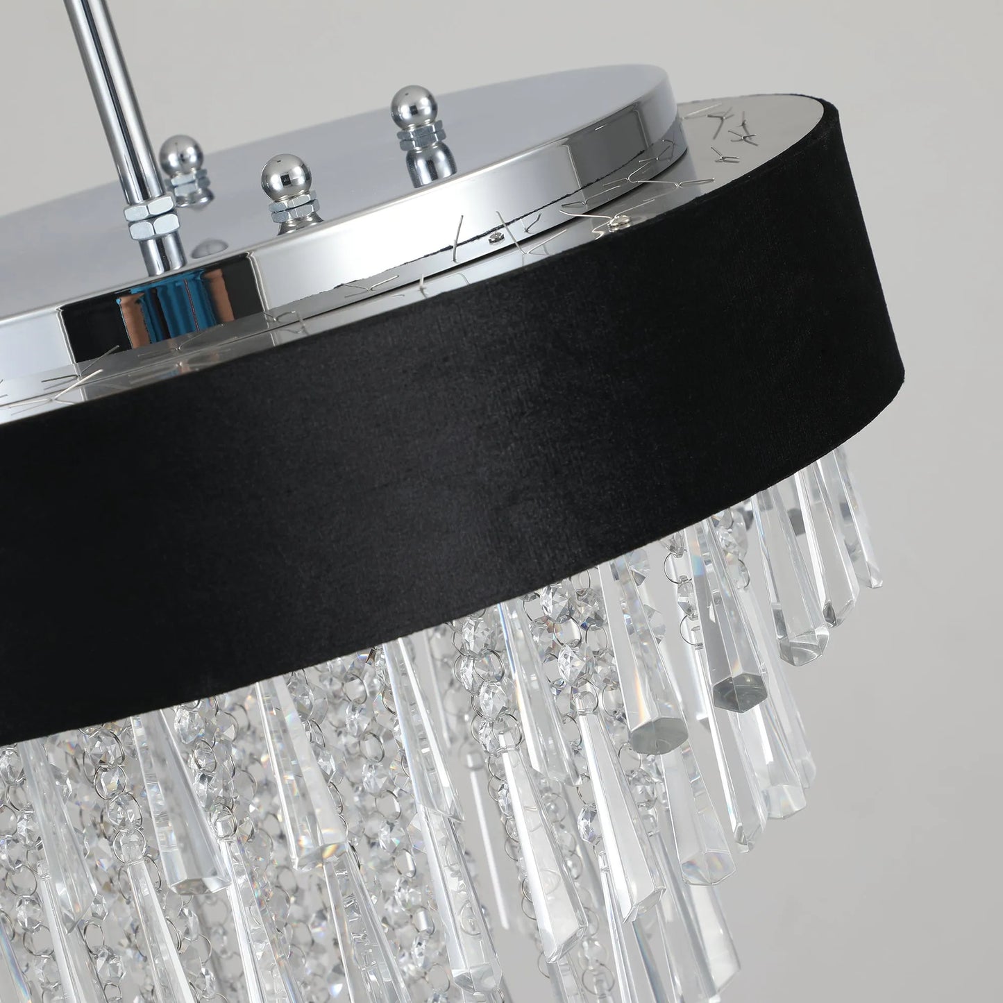 18-inch Modern Crystal Chandelier with Black Imitation Velvet Anti-Glare Shade, Adjustable Height, 8-Light G9 Base for Dining Room, Living Room, or – view 13