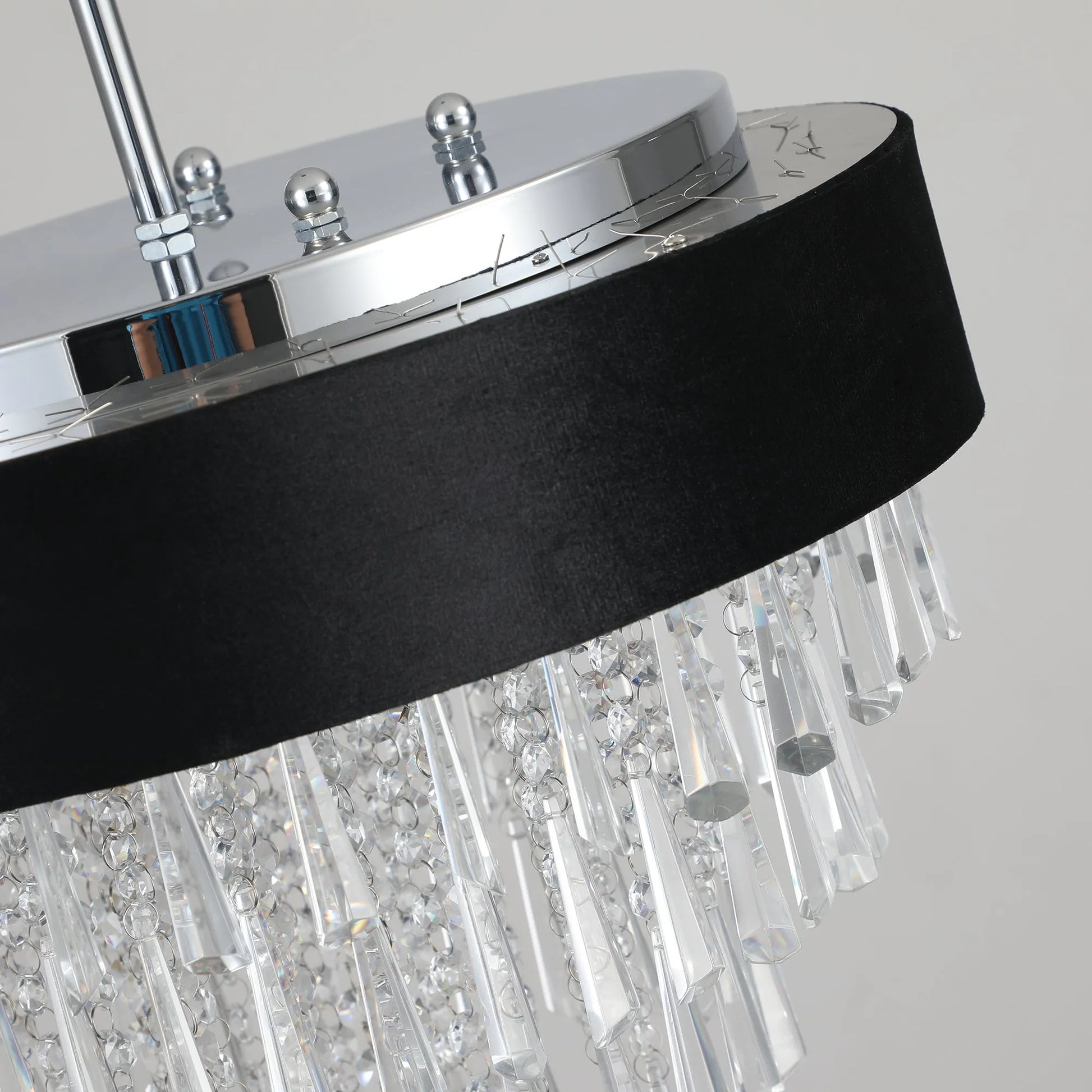 18-inch Modern Crystal Chandelier with Black Imitation Velvet Anti-Glare Shade, Adjustable Height, 8-Light G9 Base for Dining Room, Living Room, or – view 13