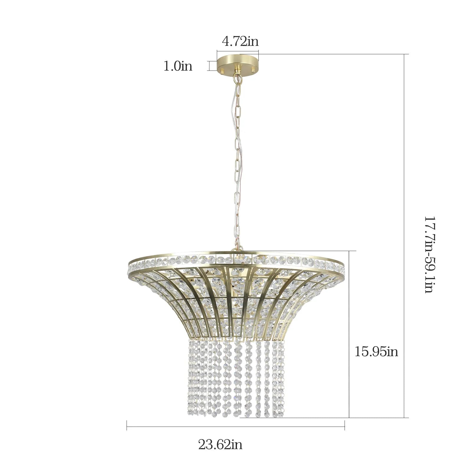 24' Modern Crystal Round Chandelier with Gold Finish, Elegant Pendant Light with Cascading Beads, for Dining Room, Living Room, or Foyer (No Bulbs) – view 13