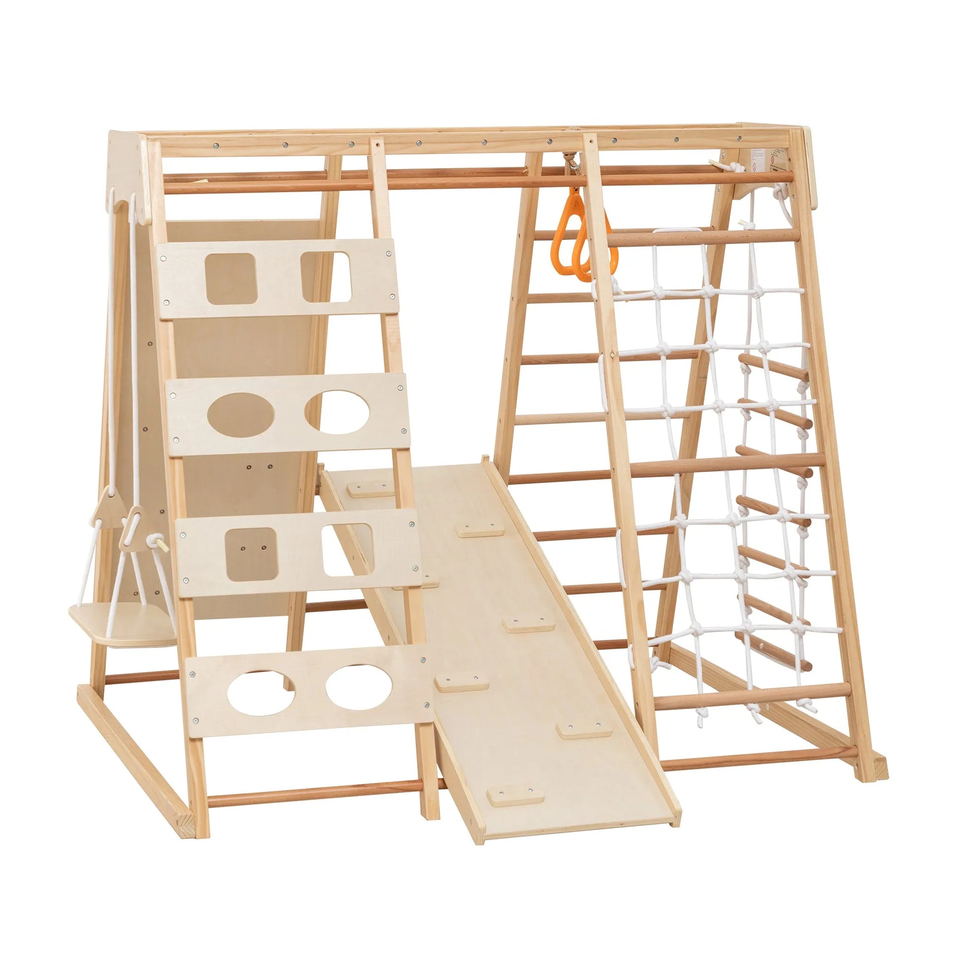 9-in-1 Slide and Climbing Wall for Toddlers 3+, Wooden Indoor Play Structure, Heavy Duty 176 lbs Capacity, Safe Rounded Edge Natural Wood, Balance & – view 13