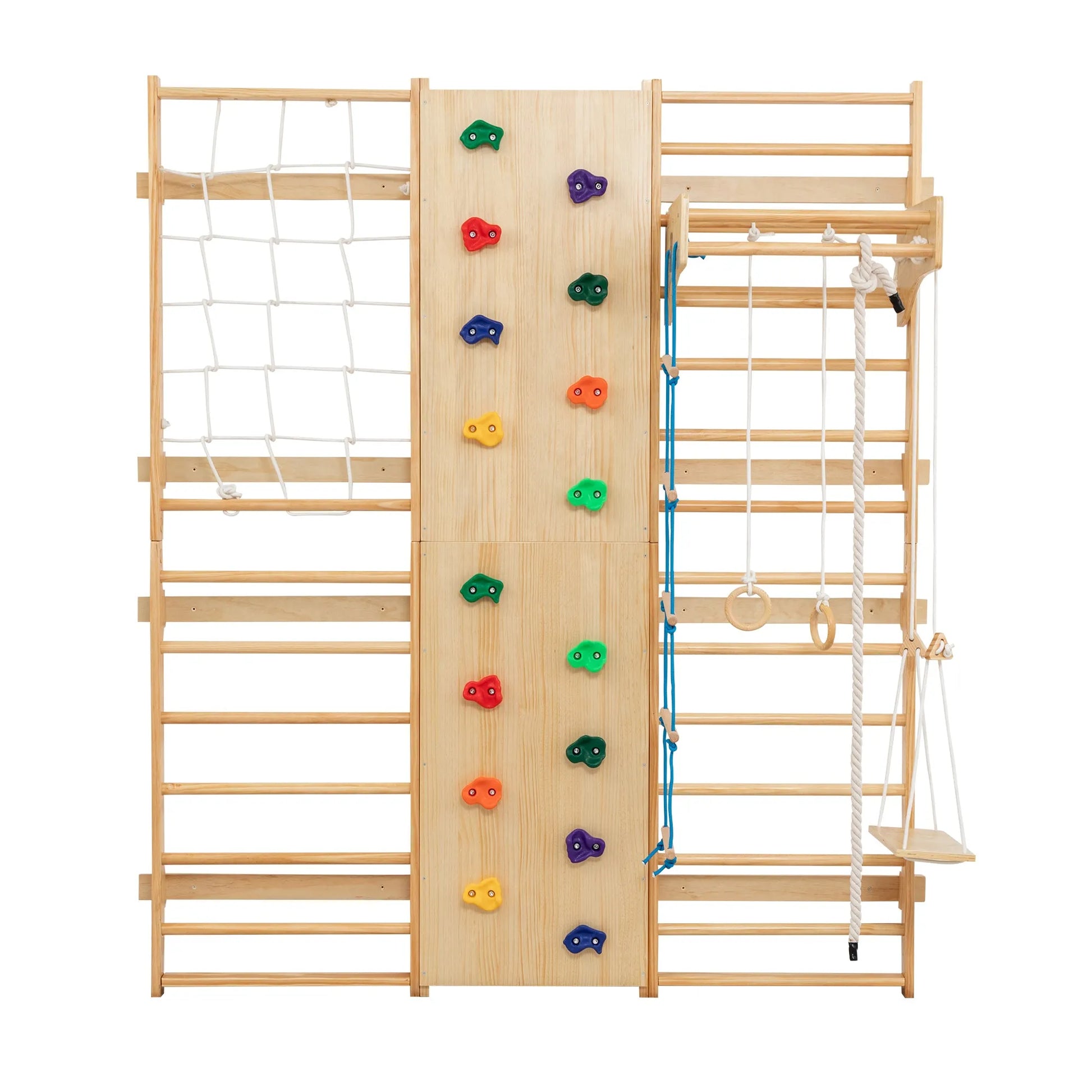 All-in-One 10-in-1 Indoor Climbing Set - Featuring a Rock Climbing Wall, Wooden Swings, Gymnastic Rings, Rope Ladders, and Stretching Equipment for a – view 13