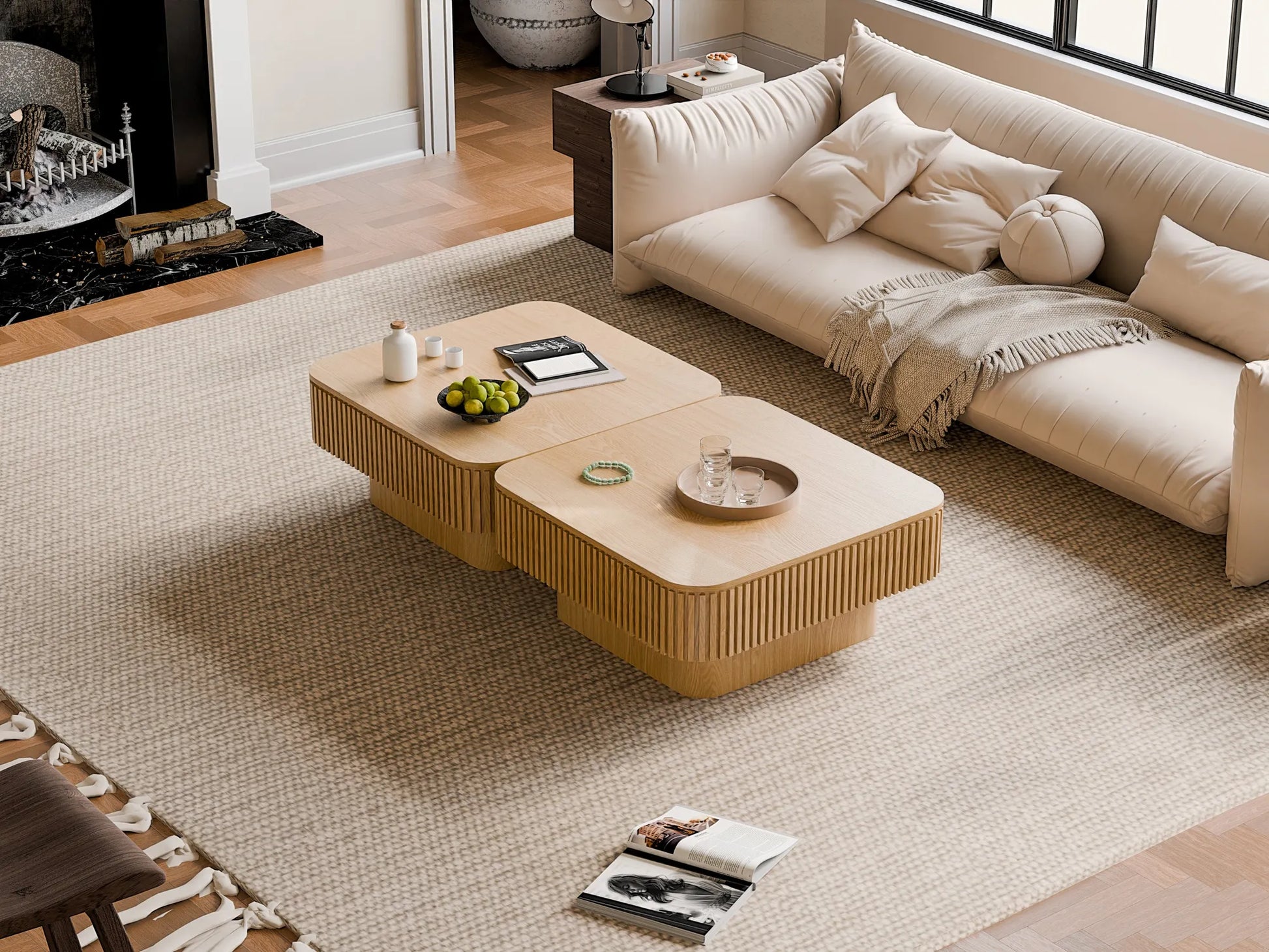 31.5'' Square Coffee Table with Storage Solid Wood Veneered Modern Coffee Table Accent Tea Table for Living Room, Bedroom, Apartment or Office – view 13