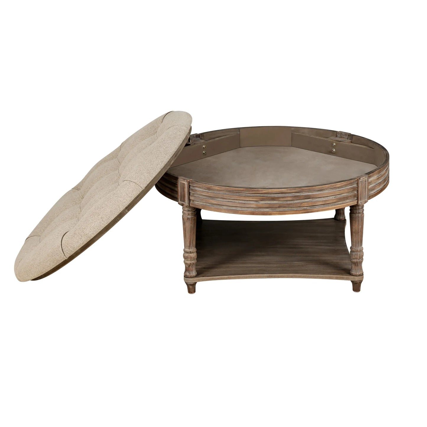 Large Round Waterproof Ottoman Coffee Table 2 Tier Oversized Button Tufted Ottoman with Wooden Shelf Storage Farmhouse Upholstered Coffee Table – view 13