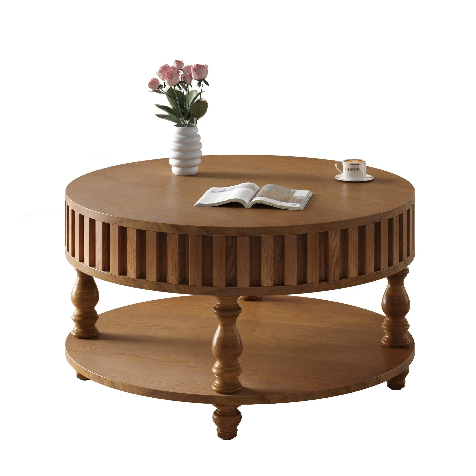 Farmhouse Fluted Coffee Table with Storage and Flip-Top Lids, Rustic Brown Center Table for Living Room with Spacious Hidden Storage, Sturdy Durable – view 13