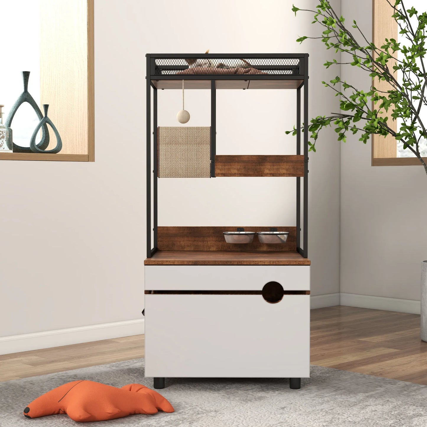 Cat Litter Box Enclosures with Cat Tree Tower, Cat Furniture ,Cat Cabinet – view 13