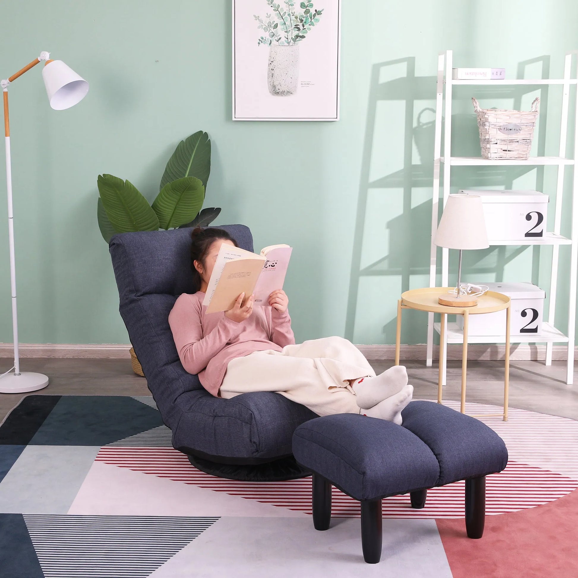 Navy Adjustable Japanese Reclining Floor Chair Sofa with Metal Frame for Living Room & Balcony – view 13
