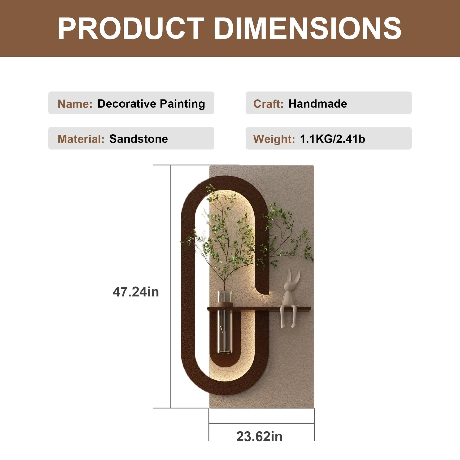 Adjustable LED Sandstone Wall Decor with Simulated Green Plants - 3D Art Sculpture, Glass Vase & Rabbit Statue, Remote Control – view 13