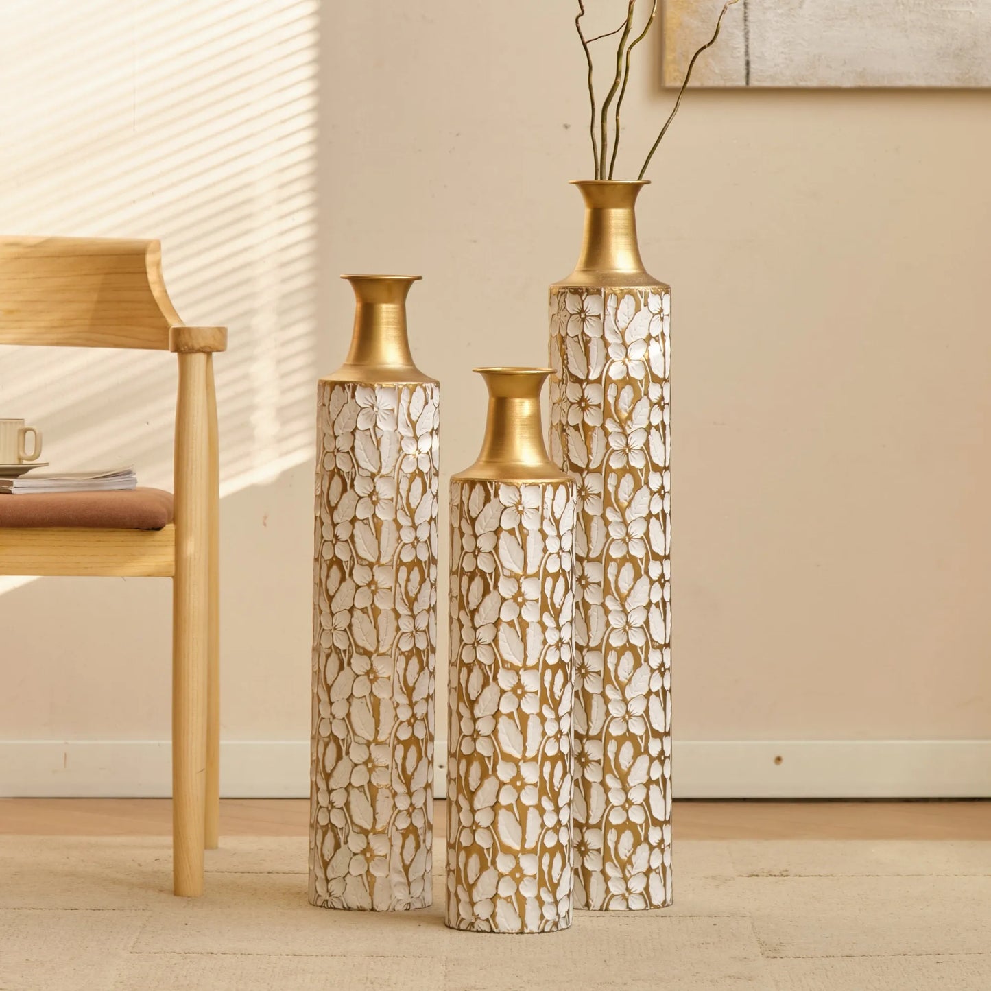 Floor Vases Gold Large Vases - 32/28/24-Inch Decorative High Vases Set of 3 for Home Décor Vintage Large Vases Representing Twigs, Twigs Dried – view 13