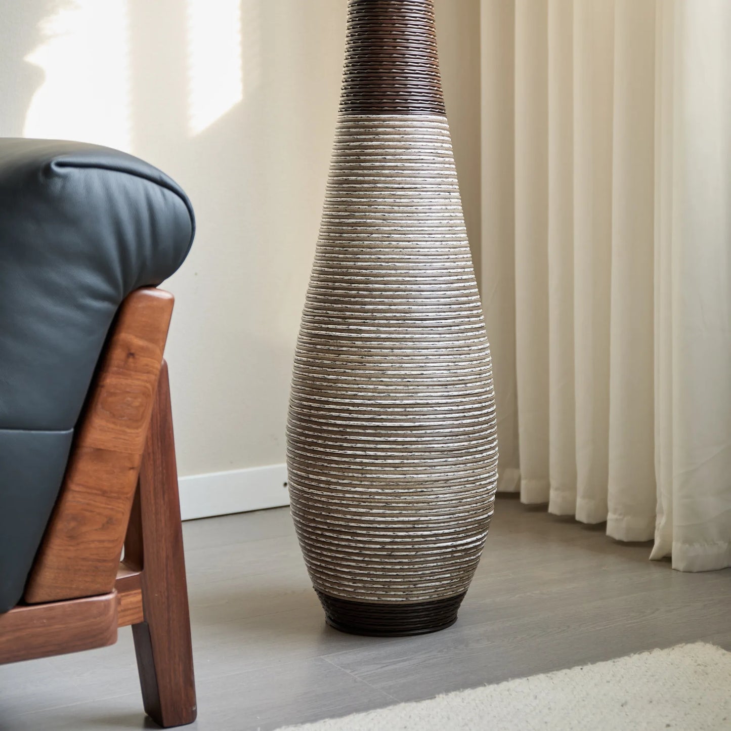 39-Inch Tall Standing Designer Floor Vase - Durable Artificial Rattan - Elegant Two-Tone Dark Brown Finish - Ideal Décor Accent for Living Room – view 13