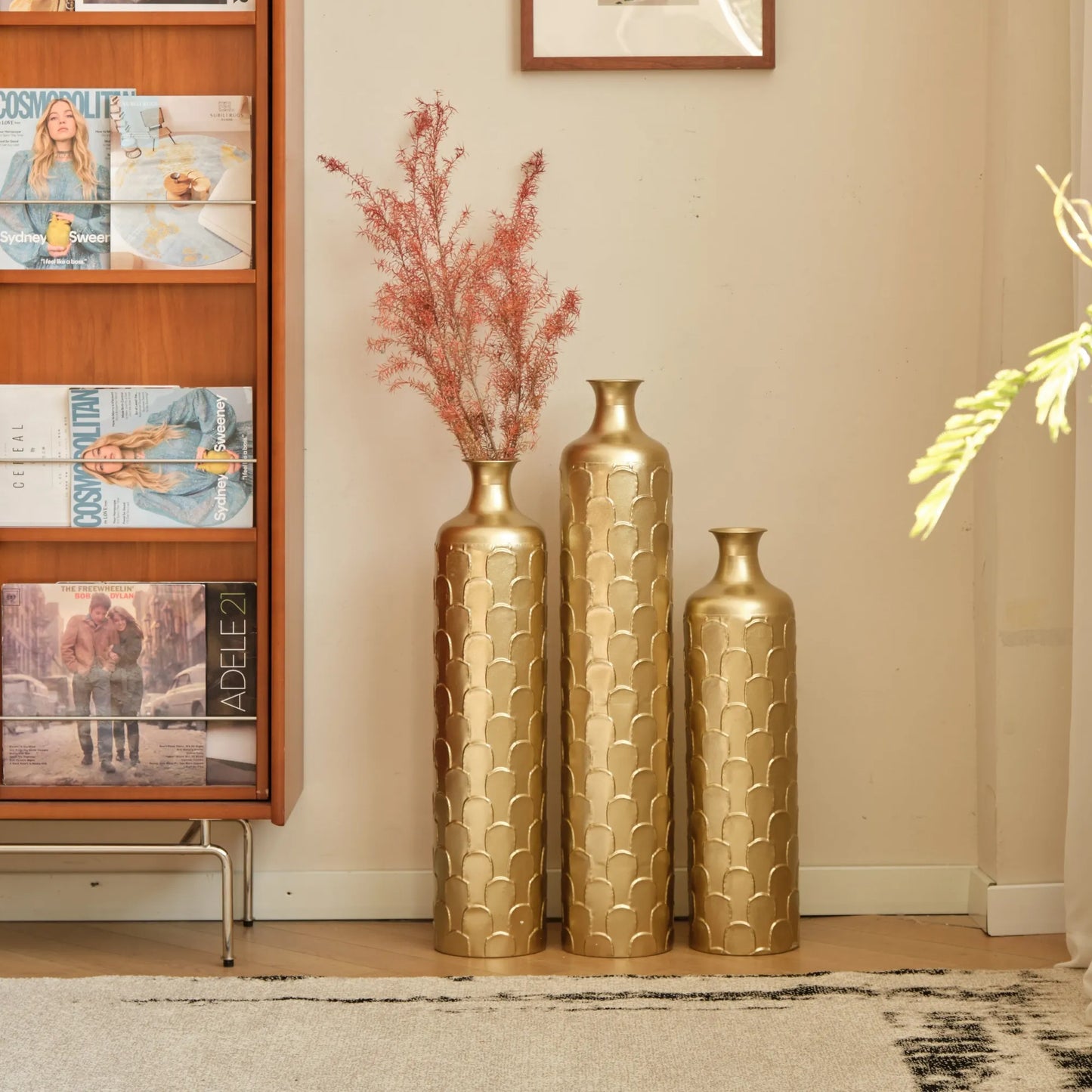 Floor Metal Vases Decorated White Metal Vases Set of 3 Gorgeous Home Decoration Large Glazed Metal Vases 25.2in/29.33in/34.25in Height – view 13