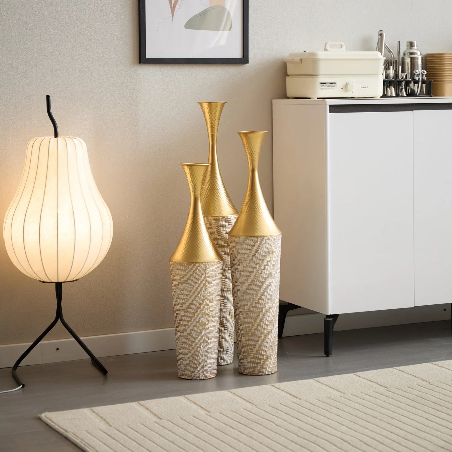Floor Metal Vase Modern Style Decoration Home Woven Pattern Metal Vase 3-piece Set Gorgeous Home Decoration Large Glazed Metal Vase – view 13