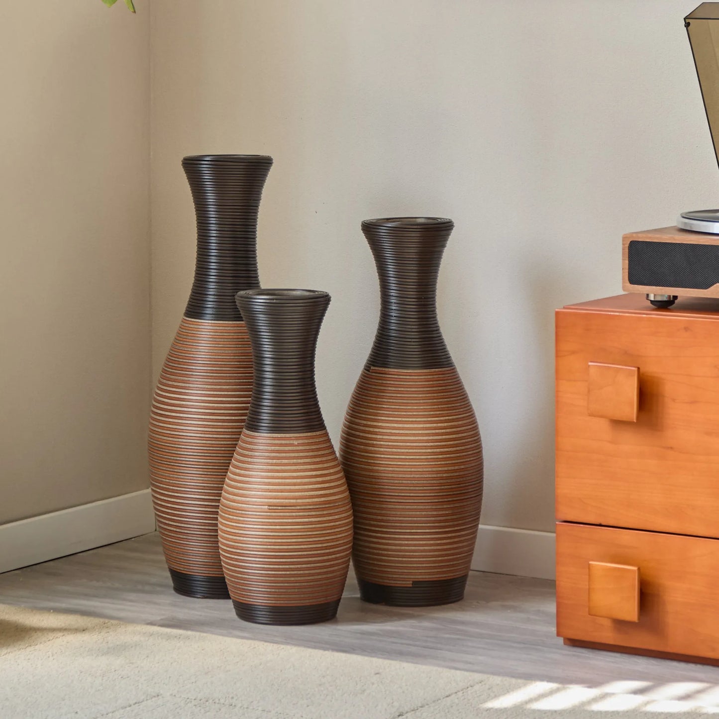 Set Of 3 Designer Floor Vases, Large Vases for Home Décor Flooring, Artificial Rattan Floor Vases, Brown Floor Vases for Living Rooms or Corridors – view 13