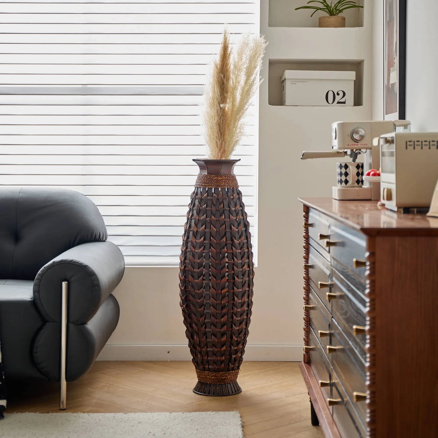 39-Inch Tall Hand-Woven Bamboo Floor Vase – Decorative Accent for Living Room, Entryway, or Hallway – Ideal for Dried or Silk Flower Arrangements – view 13