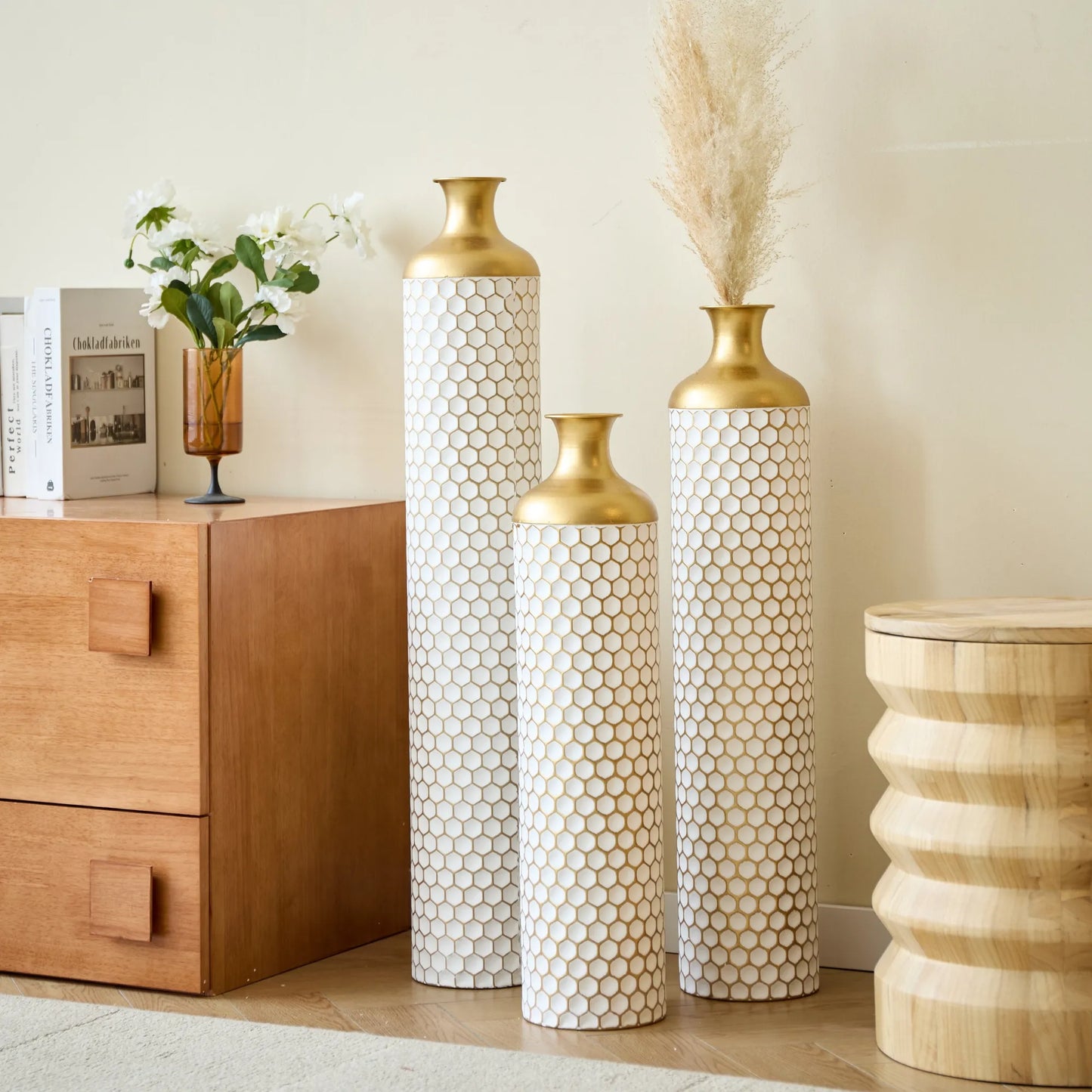 3-piece set gorgeous home decoration large glazed metal vase --Floor metal vase modern style decoration home droplet shaped white metal – view 13