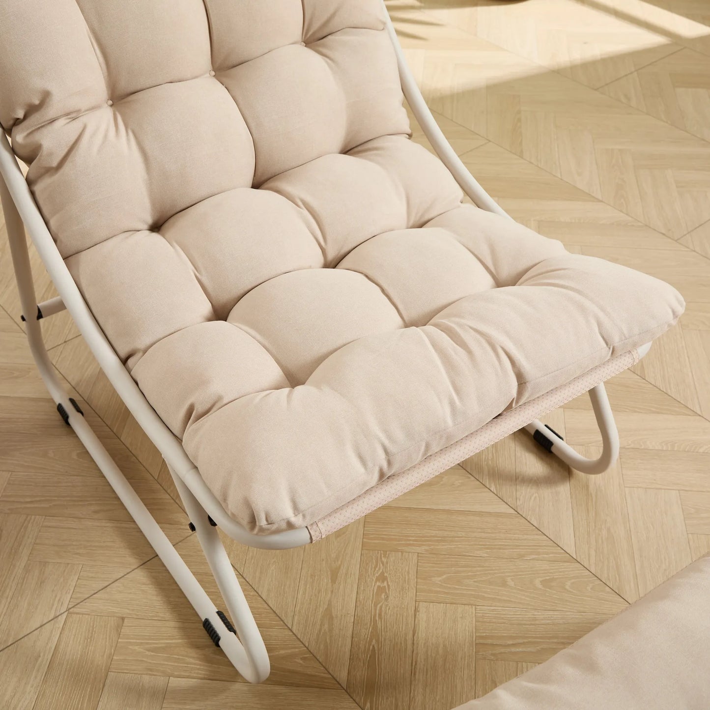 Patio Outdoor Lounge Chair with Ottoman, Comfy Sling Recliner Chair with Puffy Cushion and Foot Stool, Ideal for Living Room, Bedroom, Reading Room – view 13