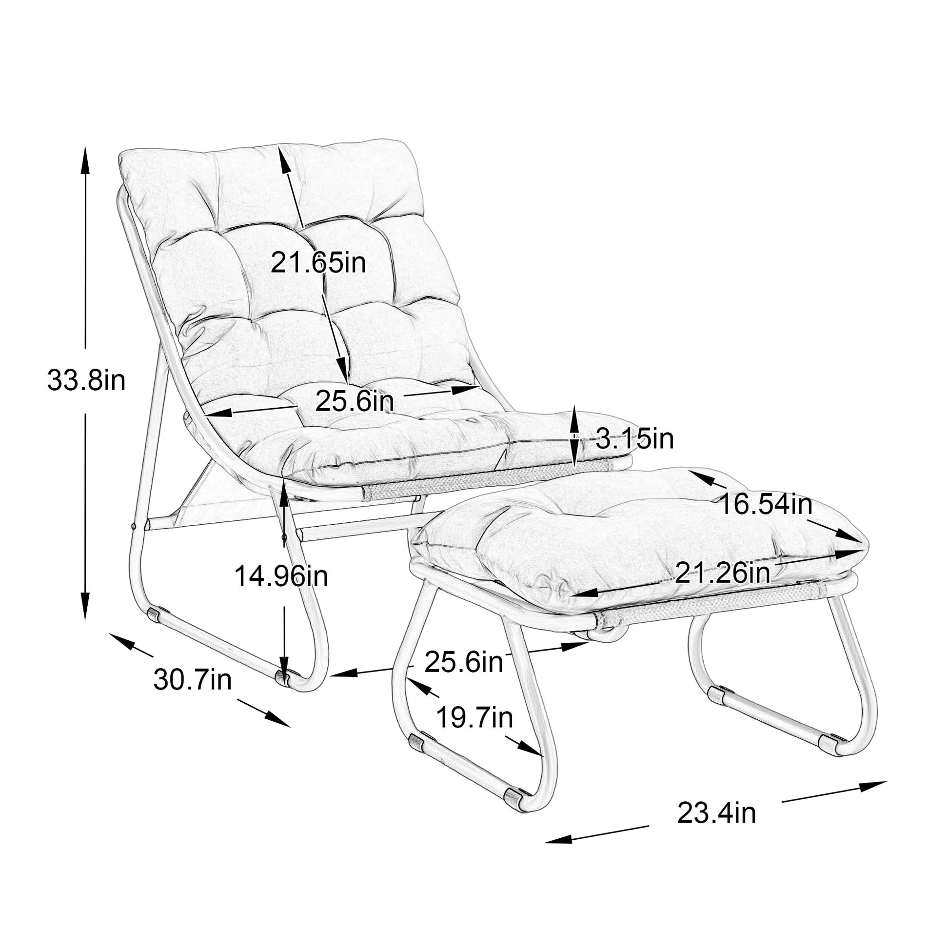 Patio Outdoor Lounge Chair with Ottoman, Comfy Sling Recliner Chair with Puffy Cushion and Foot Stool, Ideal for Living Room, Bedroom, Reading Room – view 13