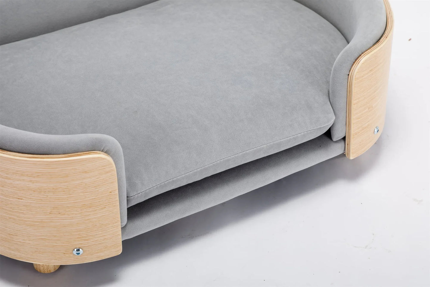 Scandinavian style Elevated Dog Bed Pet Sofa With Solid Wood legs and Bent Wood Back, Velvet Cushion,Mid Size Light Grey – view 13